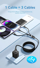 Vention USB 2.0 A Male to 3-in-1 USB-C & Lightning & Micro-B Male 3A Cable Aluminum Alloy Type